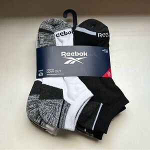 New Reebok Socks Men’s 6 Pair Low Cut Socks Black,White & Grey Athletic Casual